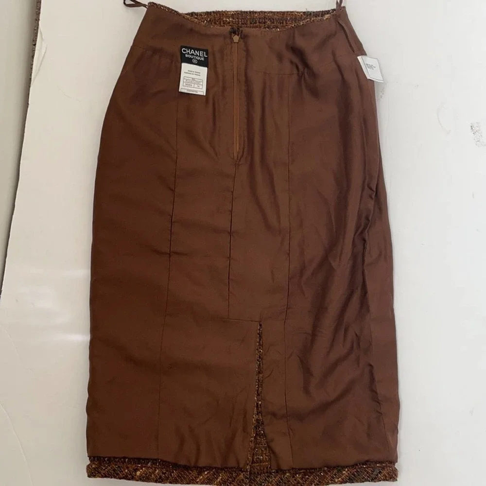 CHANEL brown wool tweed Vintage pencil skirt 34